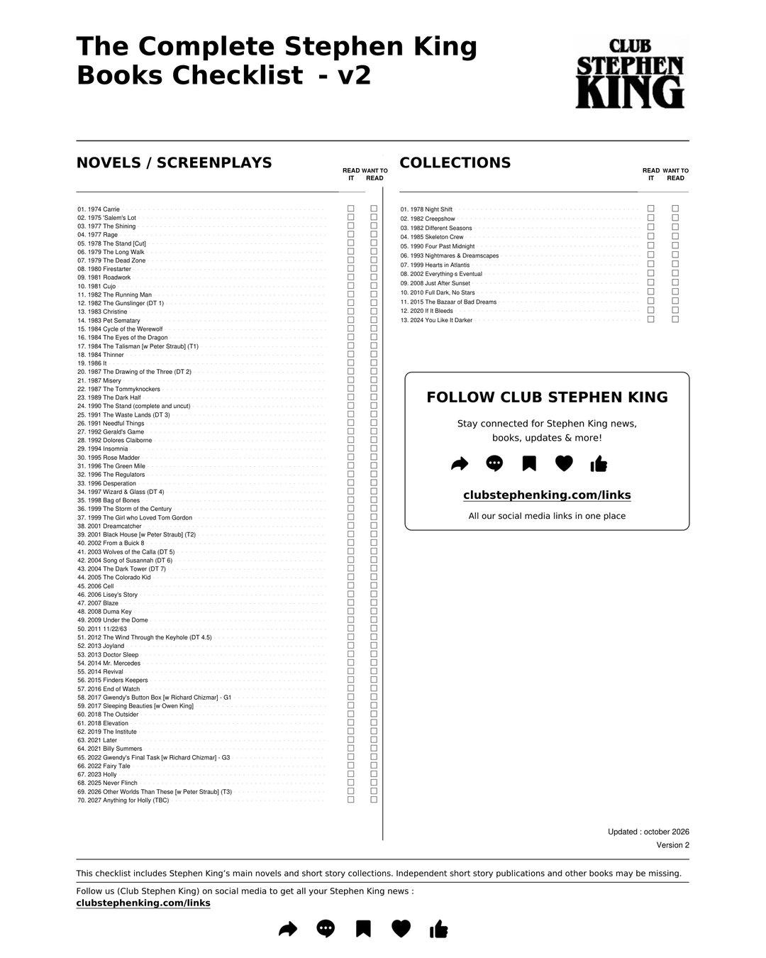 Checklist Stephenking V2 Eng